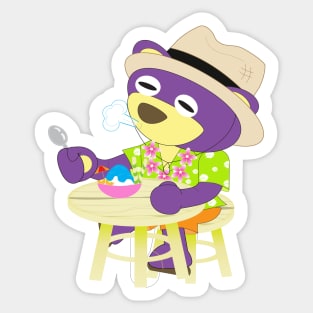 Mr.Purple bear in Hawaii shirt with shaved ice Sticker